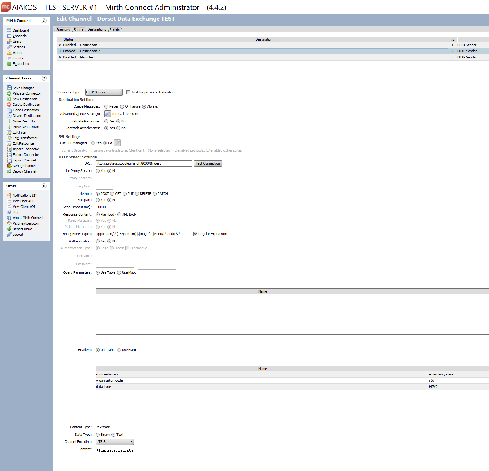 Diagram 1. Configuring a destination for Healthcare Exchange in Mirth